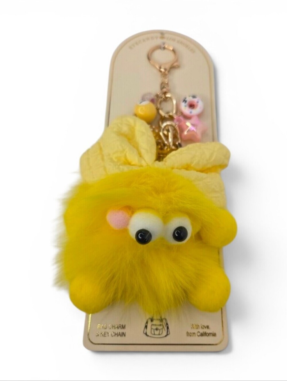 💛✨️▪️Eye candy ▪️Yellow Fuzzy Monster Bag Charm Or Keychain